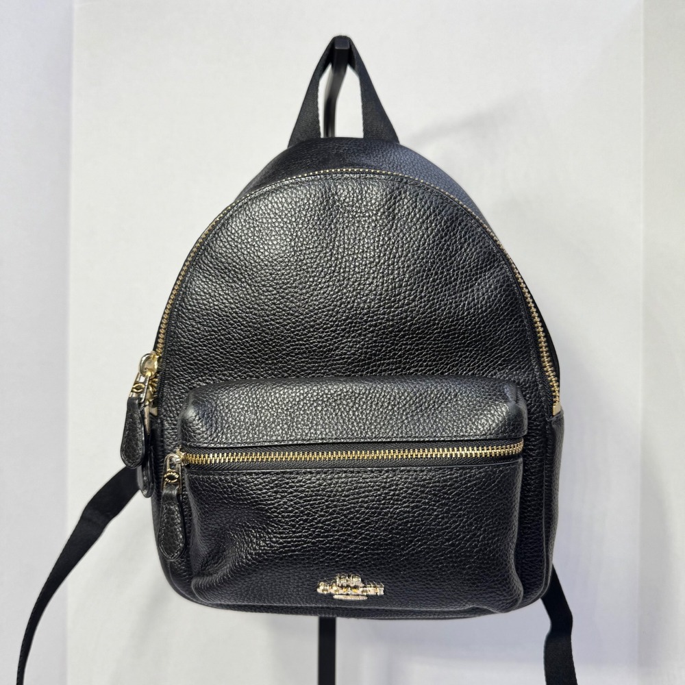 Coach Mini Charlie Backpack Black Pebbled Leather‎ Gold Hardware #M1567-F38263